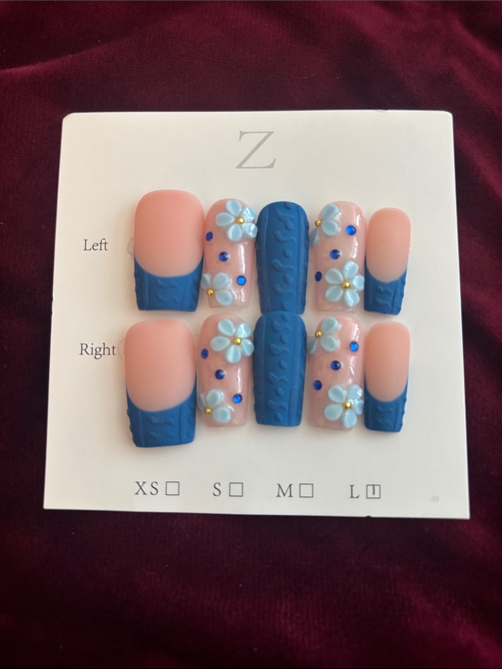 Blue Floral 3D Press-On Nail Set